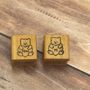 VTG HTF HIPPO HEART WOOD MOUNT RUBBER STAMP SET OF 2 TO & FROM TEDDY BEAR HEART